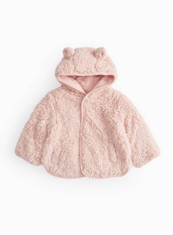 Pink Hooded Borg Fleece Jacket 12-18 months